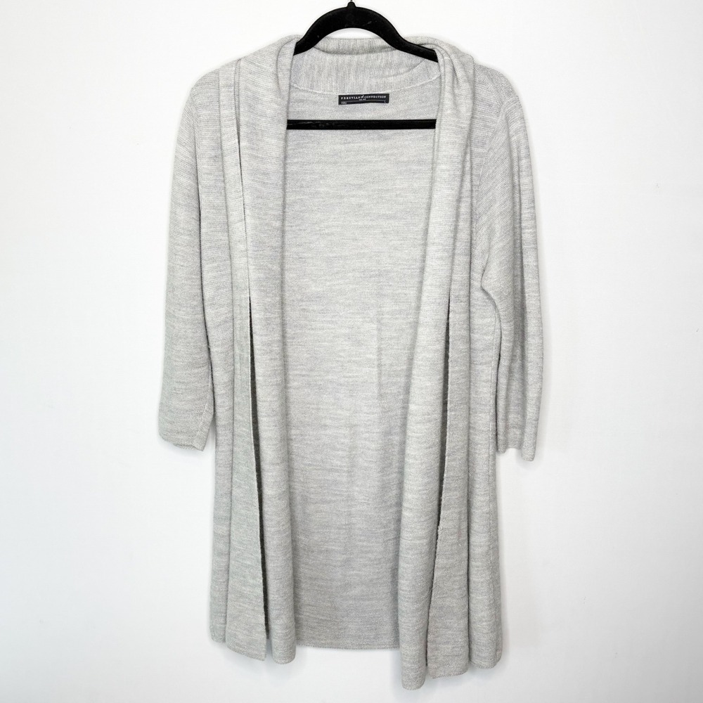 Peruvian Connection Gray Baby Alpaca Silk Open Front Shawl Cardigan Size L